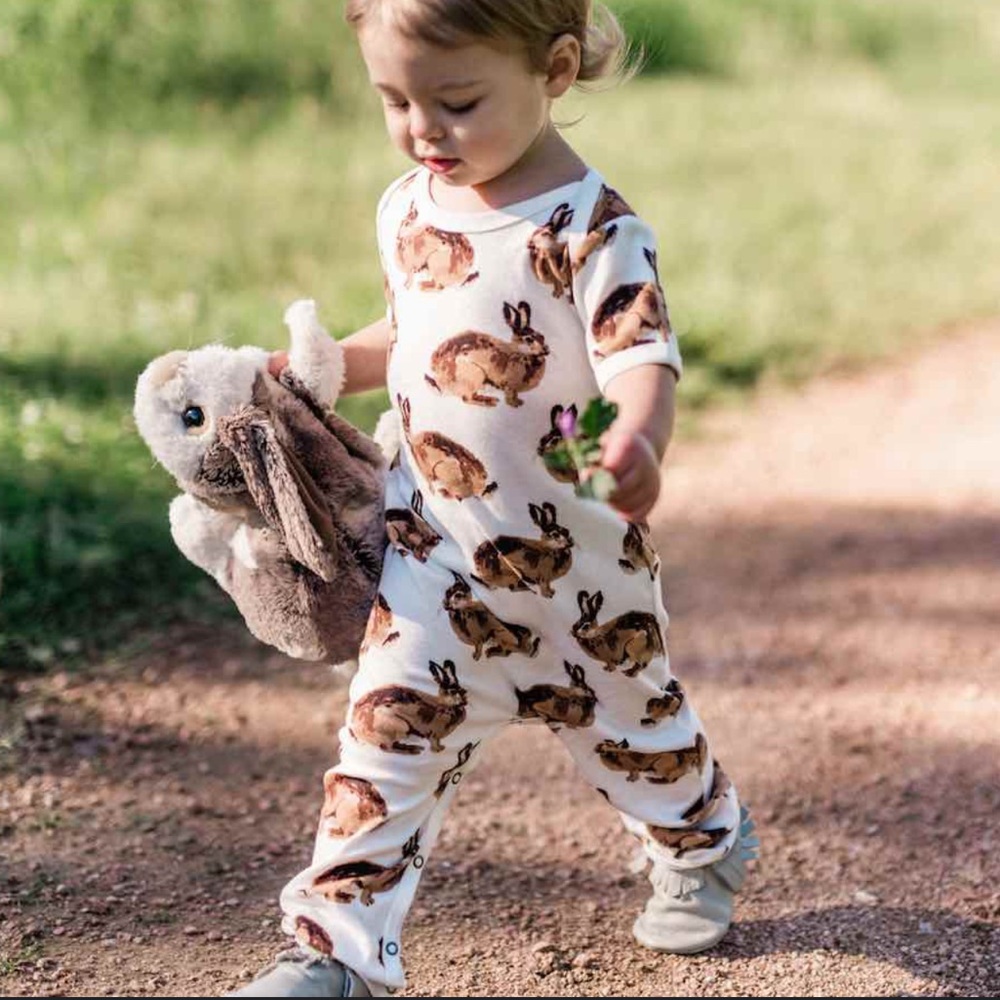 MilkBarn Footed Sleeper Romper Bunny Pajamas 100% organic cotton 3-6 months